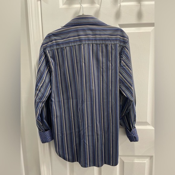 Bugatchi Uomo Men's Striped Shirt Size Large Black Blue Grey - Picture 3 of 5